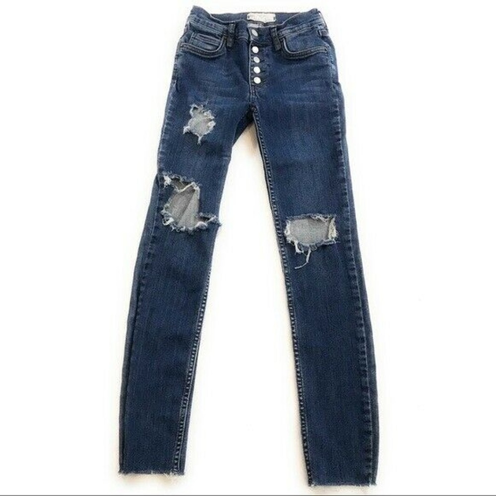 Free People Ultra Skinny Distressed Jeans, Size 24